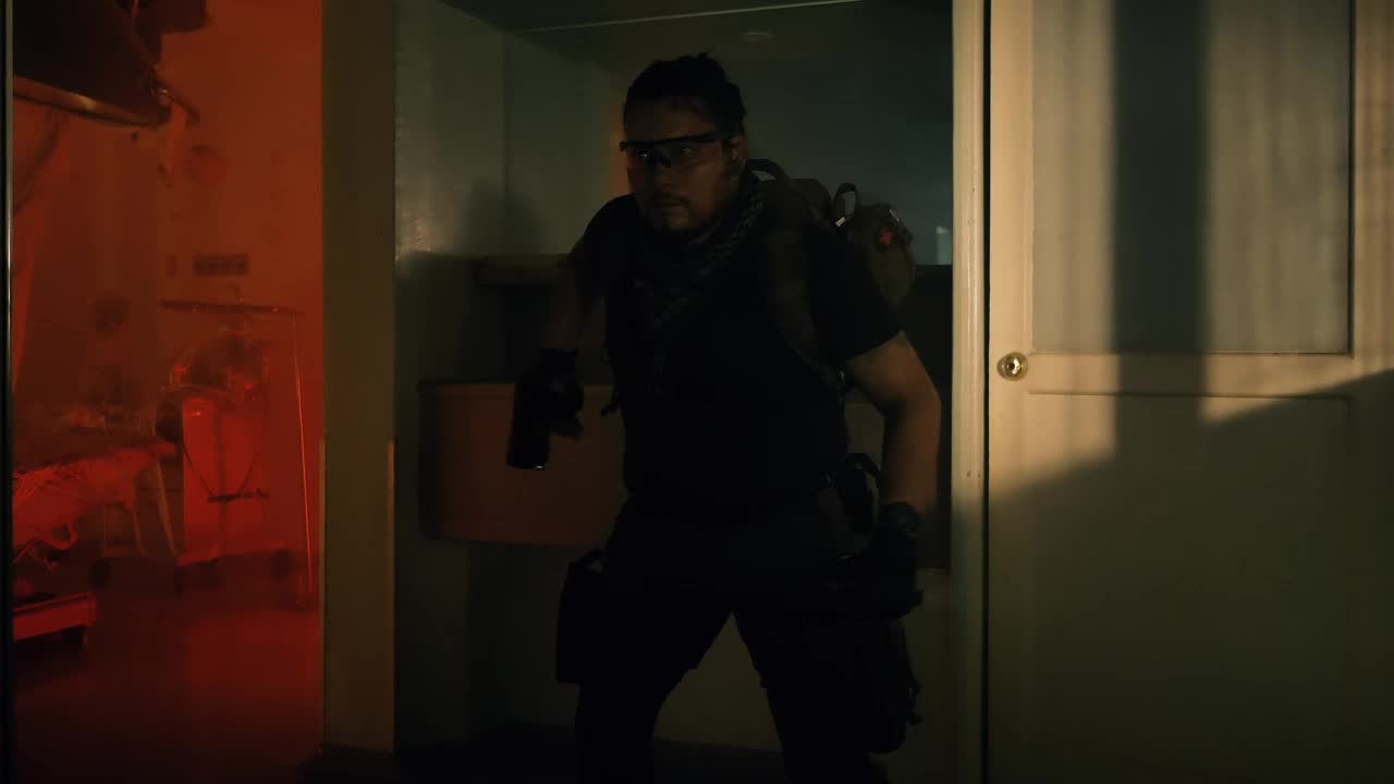Stock Video Brave Armed Mercenary In An Abandoned Hospital Live Wallpaper For PC