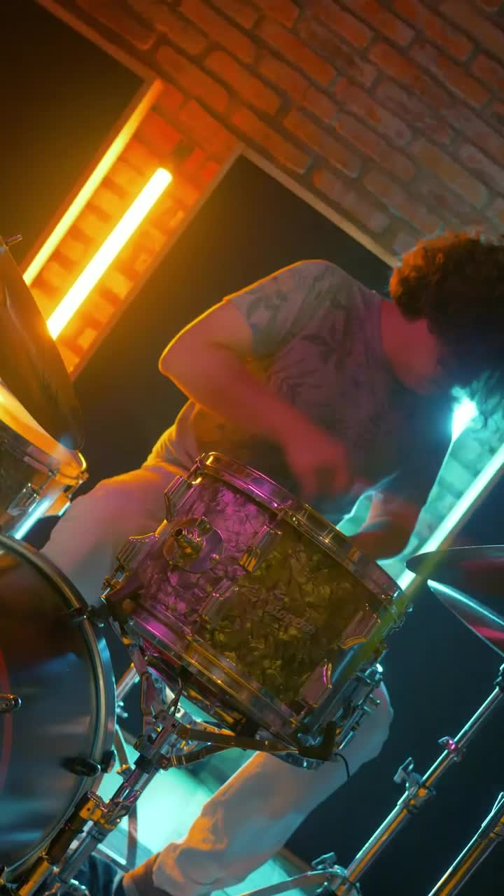 Stock Video Boy Skillfully Playing Drums In A Presentation Live Wallpaper For PC