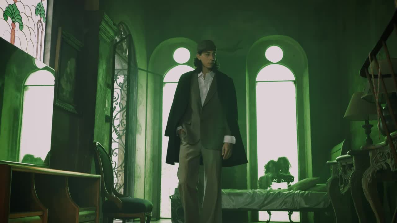 Stock Video Boy Modeling In Old Fashion In An Old Lobby Live Wallpaper For PC