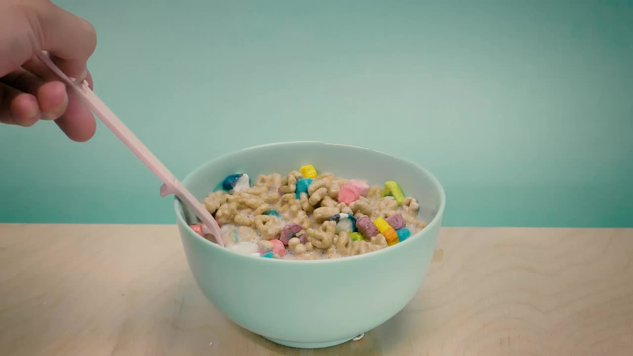 Stock Video Bowl With Sugary Cereal With Marshmallows And Milk Live Wallpaper For PC