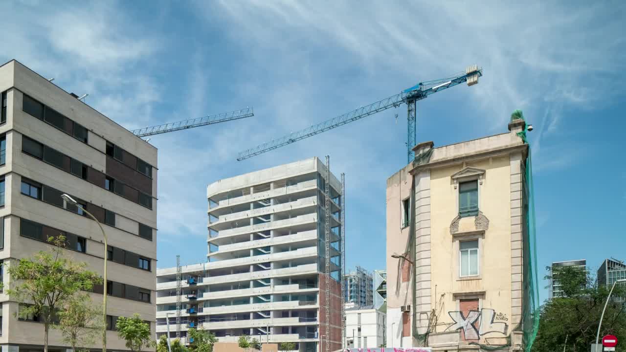 Stock Video Bottom Shot Of City Buildings And Cranes Live Wallpaper For PC