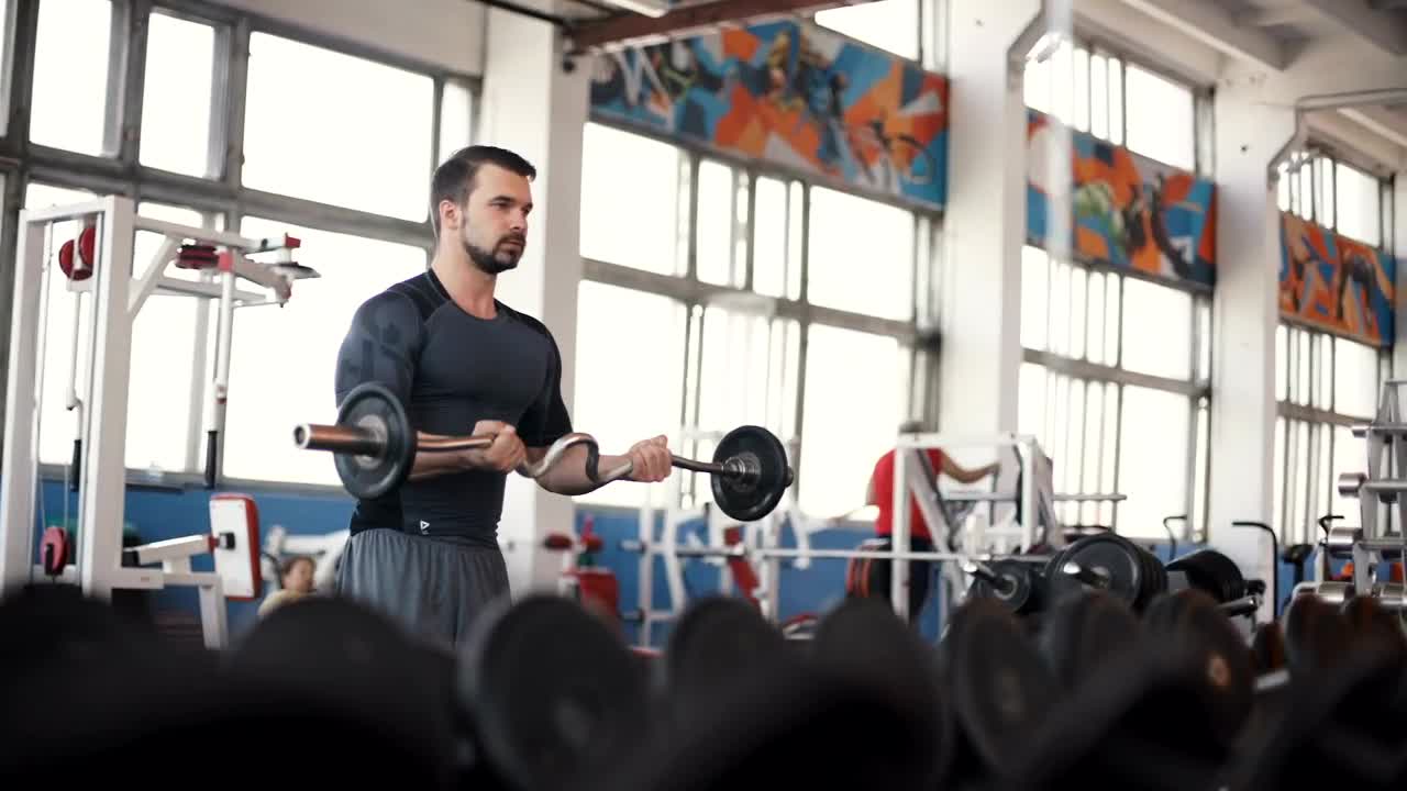 Stock Video Bodybuilder Exercising His Biceps In The Gym Live Wallpaper For PC