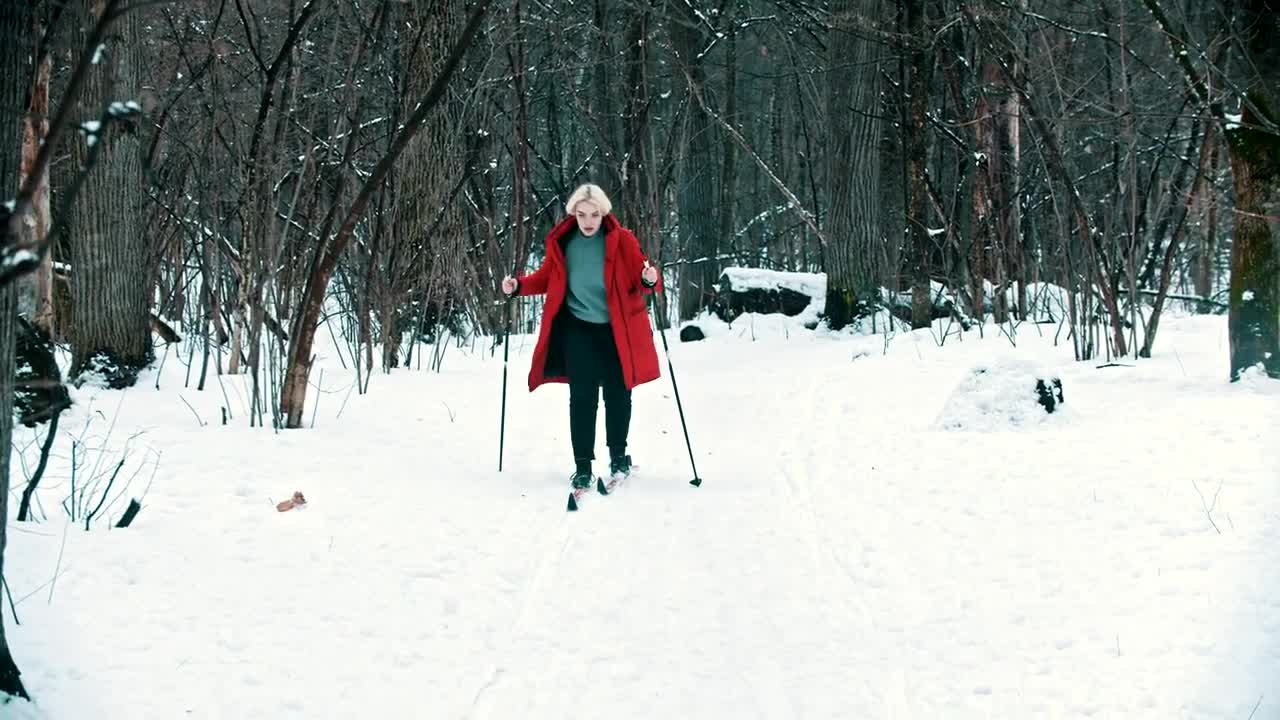 Stock Video Blonde Woman Skiing In The Forest Live Wallpaper For PC