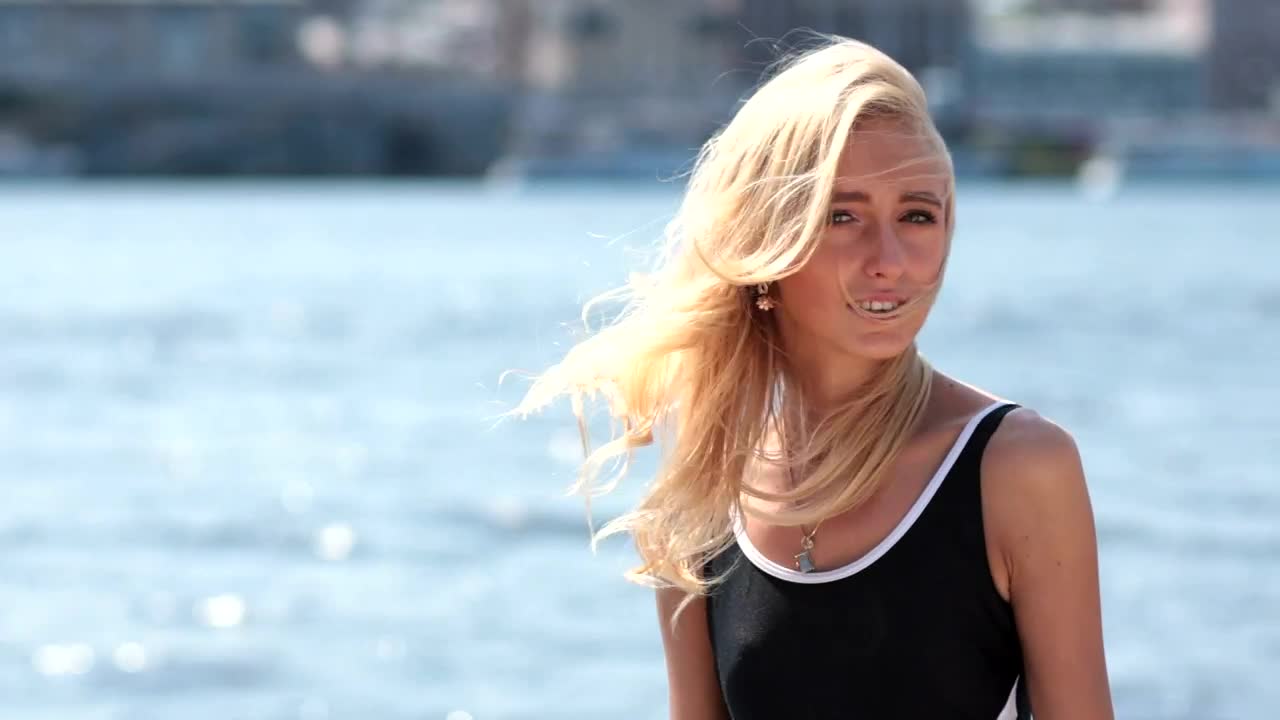 Stock Video Blonde Woman Posing On A Beach Live Wallpaper For PC