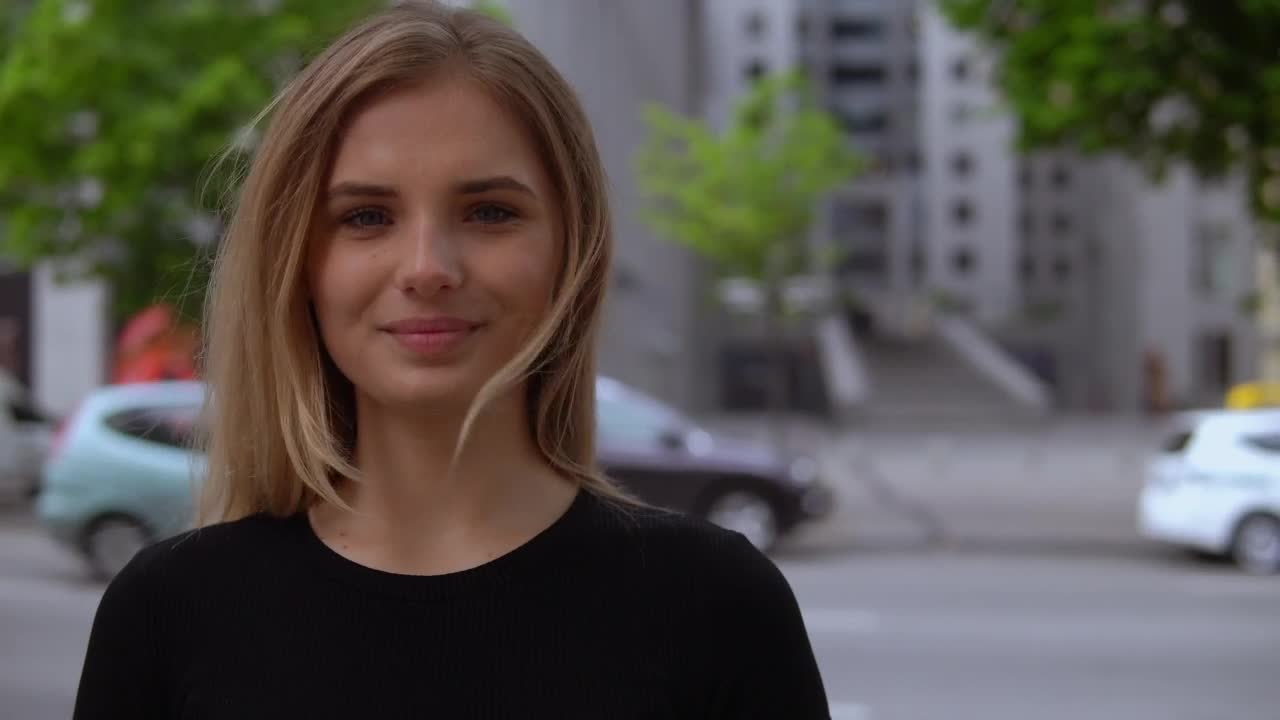 Stock Video Blonde Girl Smiling Head On On The Street Live Wallpaper For PC