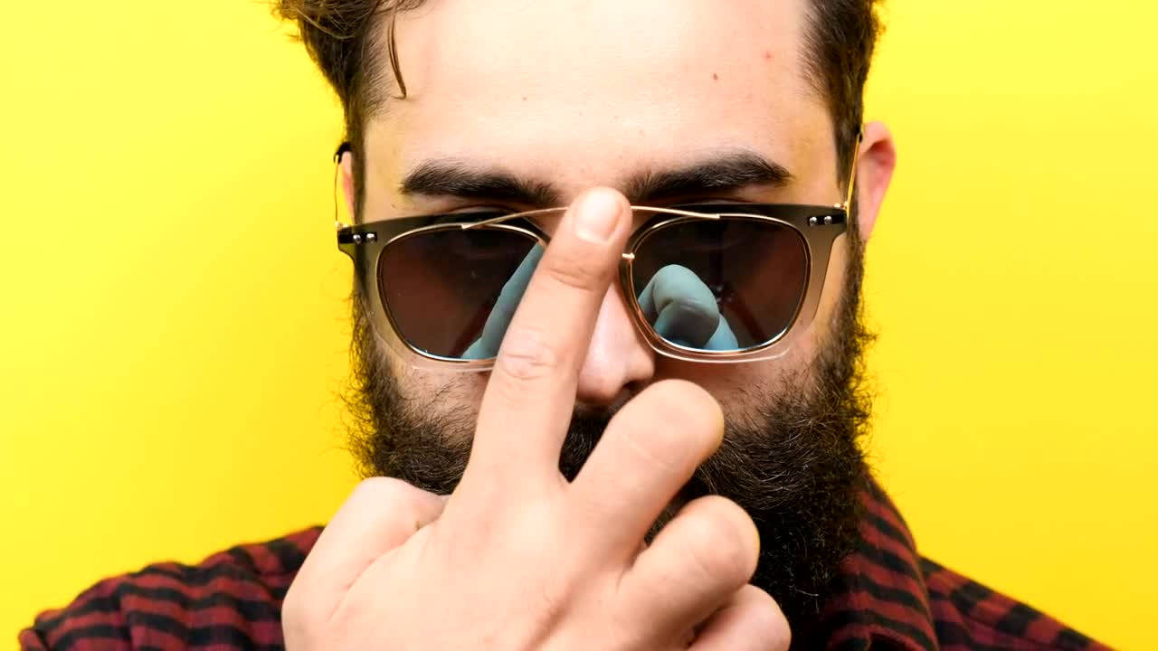 Stock Video Bearded Hipster Man Smiling With Yellow Background Live Wallpaper For PC