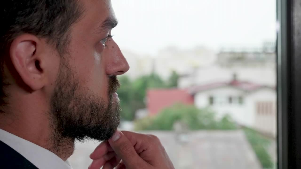 Video Stock Closeup Of Thinking Business Man Stroking Beard Live Wallpaper For PC