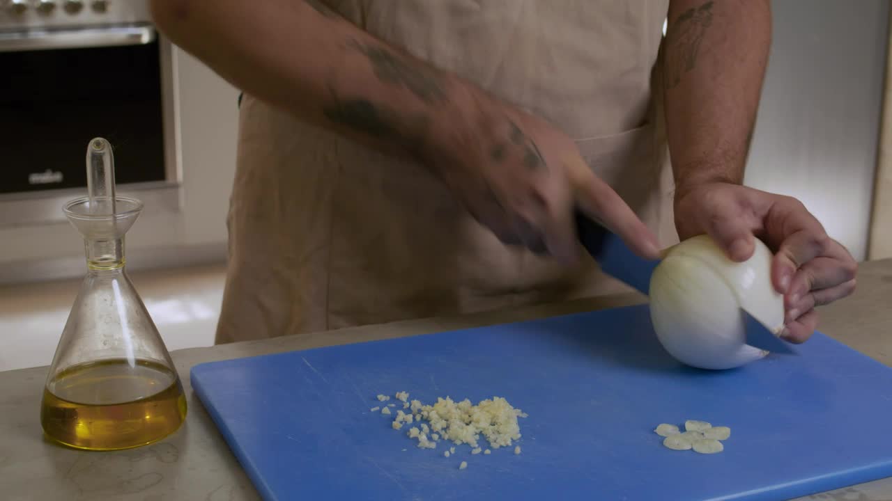 Video Stock Close Shot Of A Cook Chopping Onion Live Wallpaper For PC