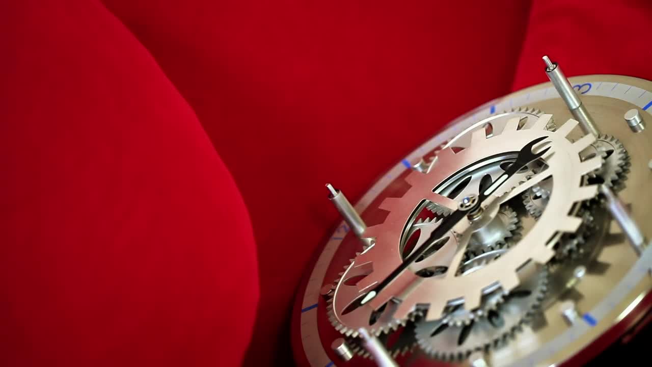 Video Stock Clock With Visible Gears On Red Background Live Wallpaper For PC