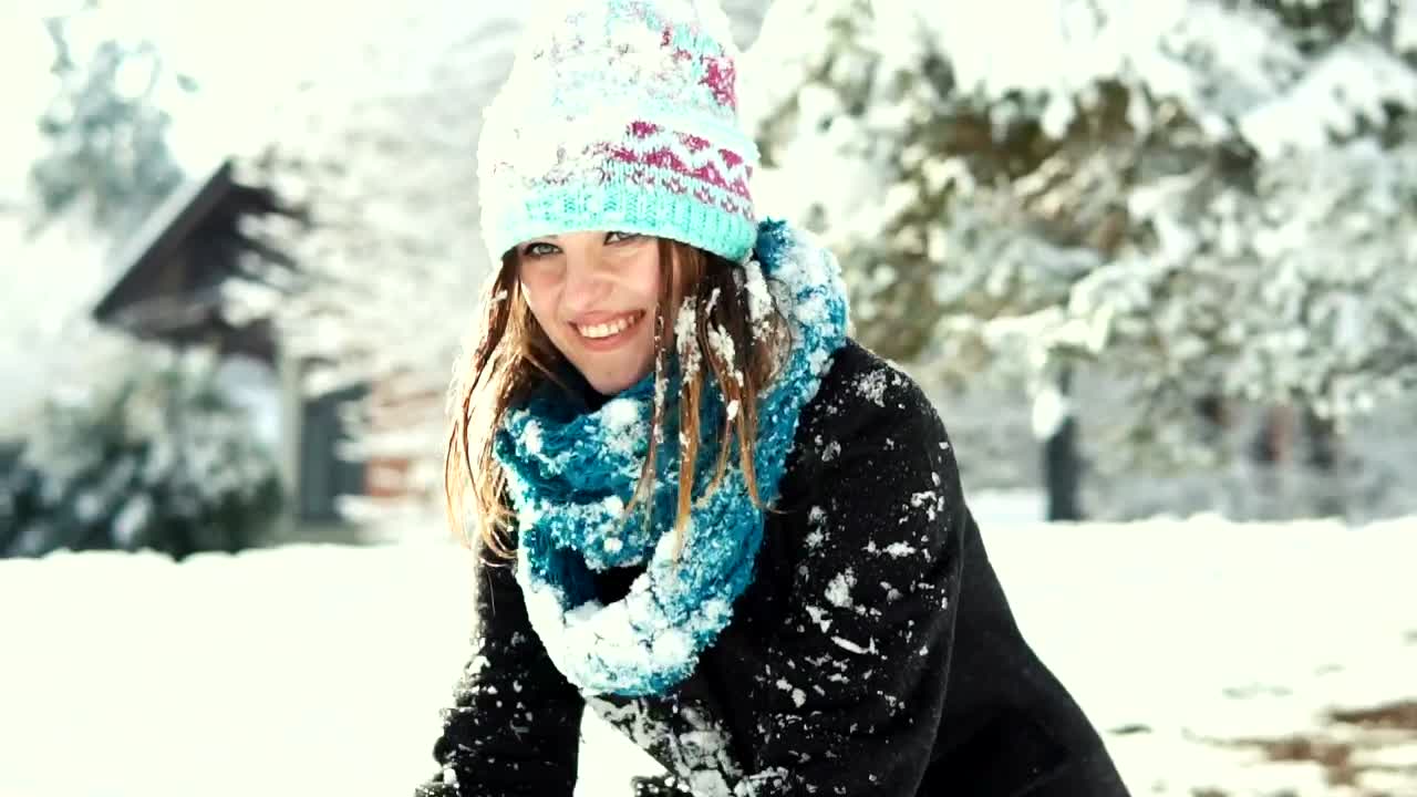 Video Stock Cinematic Of Woman Tossing Up Snow In Winter Landscape Live Wallpaper For PC