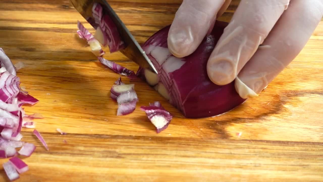 Video Stock Chef Cutting Onion With Gloves Live Wallpaper For PC