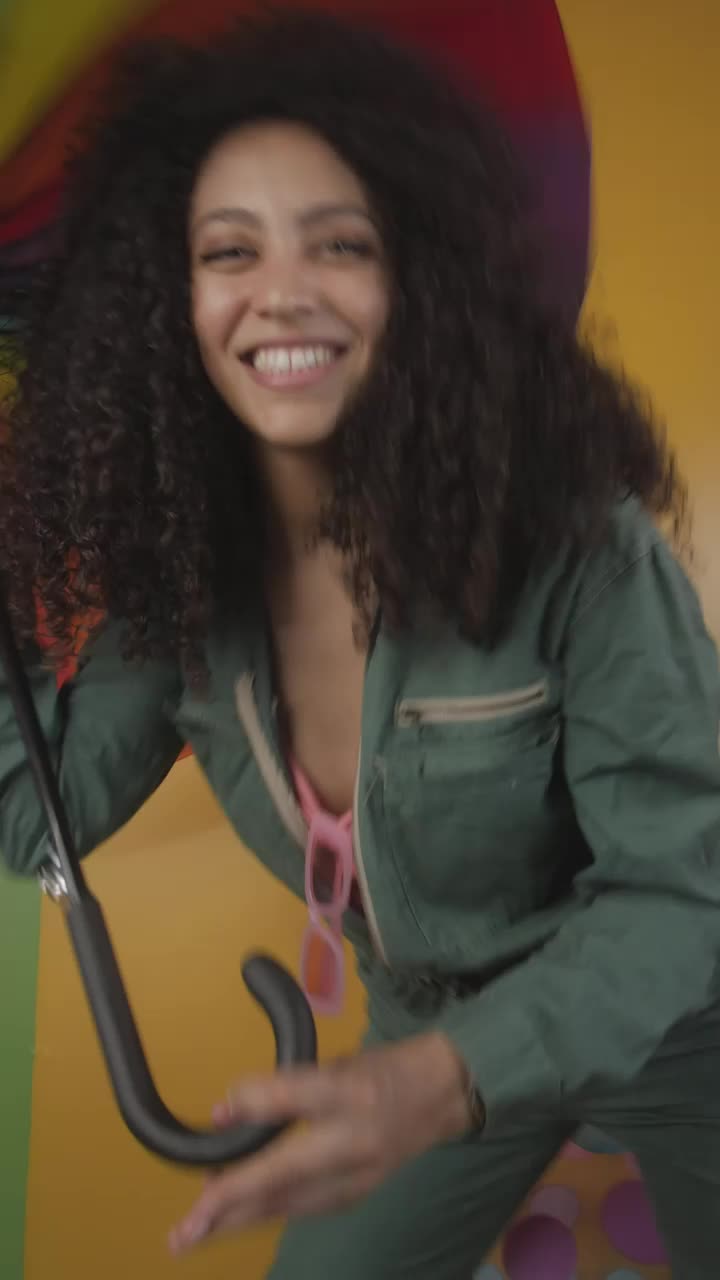 Video Stock Cheerful Girl Dancing With A Colorful Umbrella Live Wallpaper For PC