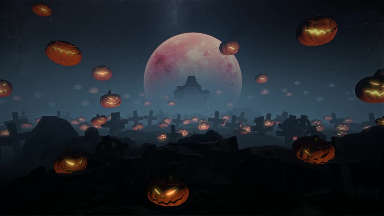 Video Stock Cemetery With Evil Pumpkins Floating Live Wallpaper For PC