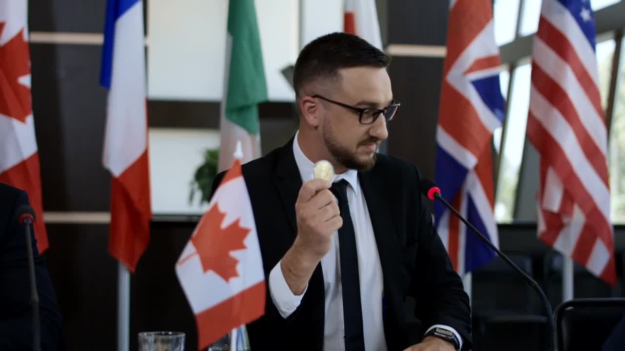 Video Stock Canadian Politic Man Showing Bitcoin On Conference Live Wallpaper For PC