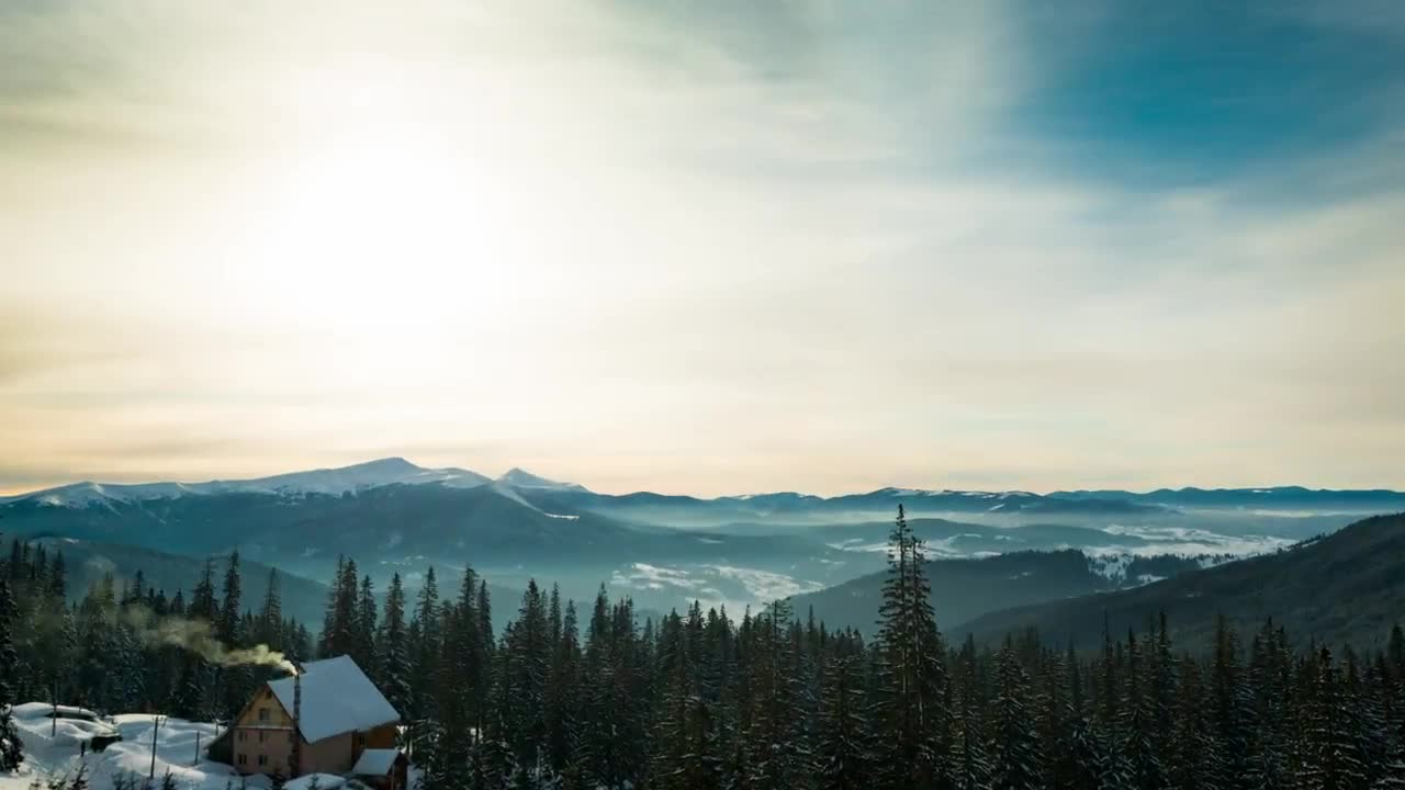 Video Stock Cabin In The Mountains At Sunrise Reverse Video Live Wallpaper For PC