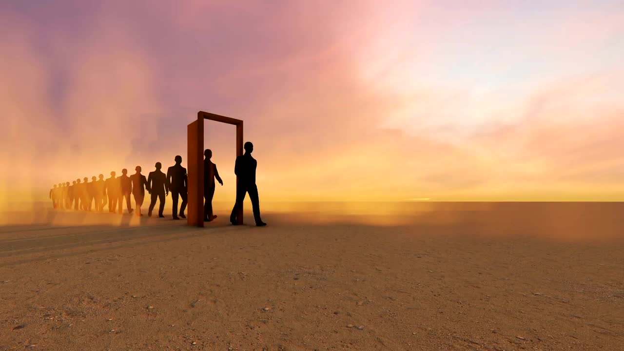 Video Stock Businessmen Walking Through A Door In A Desert Live Wallpaper For PC