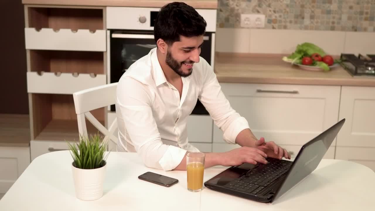 Video Stock Businessman Working In Kitchen During Lockdown Live Wallpaper For PC