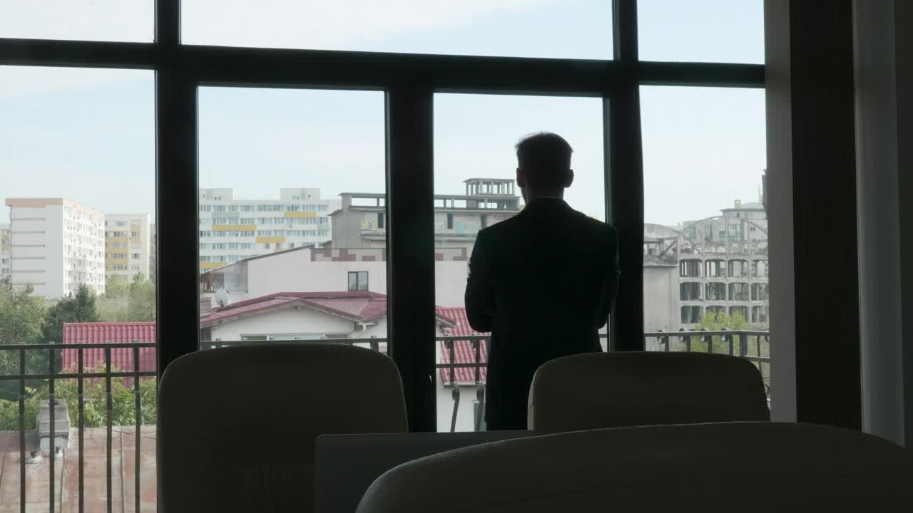 Video Stock Businessman Looking Out The Window Live Wallpaper For PC