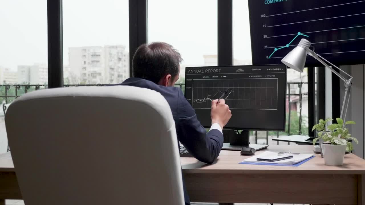 Video Stock Businessman Looking At A Successful Graph Live Wallpaper For PC