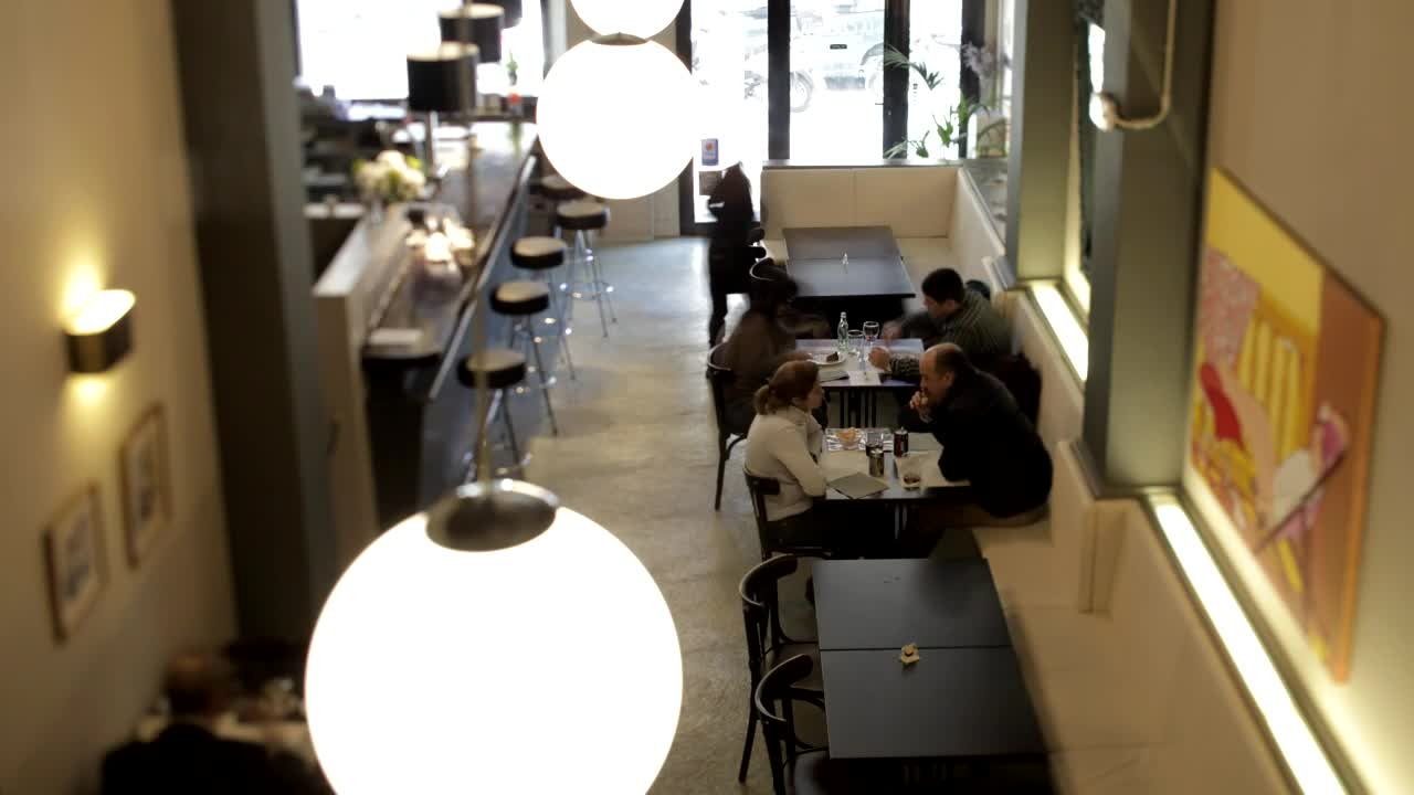 Stock Video Customers In A Minimalist Style Restaurant Live Wallpaper For PC
