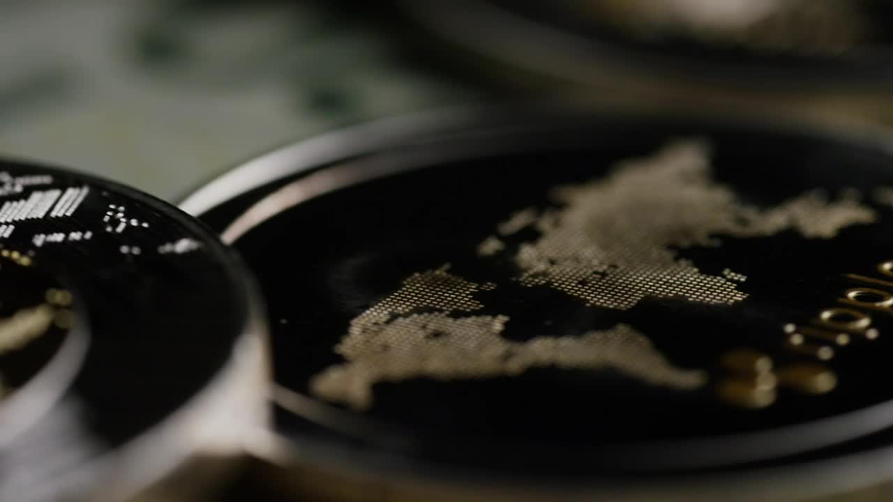 Stock Video Cryptocurrency Coins And Dollar Bills Close Up Live Wallpaper For PC