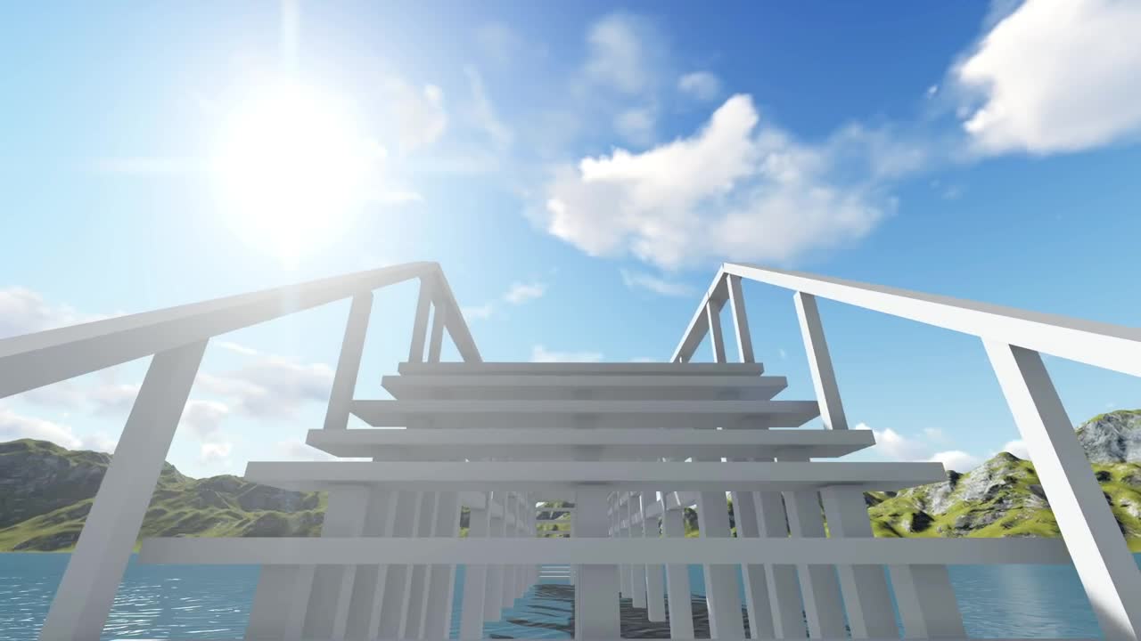 Stock Video Crossing An Abstract Bridge In A Huge Lake Live Wallpaper For PC