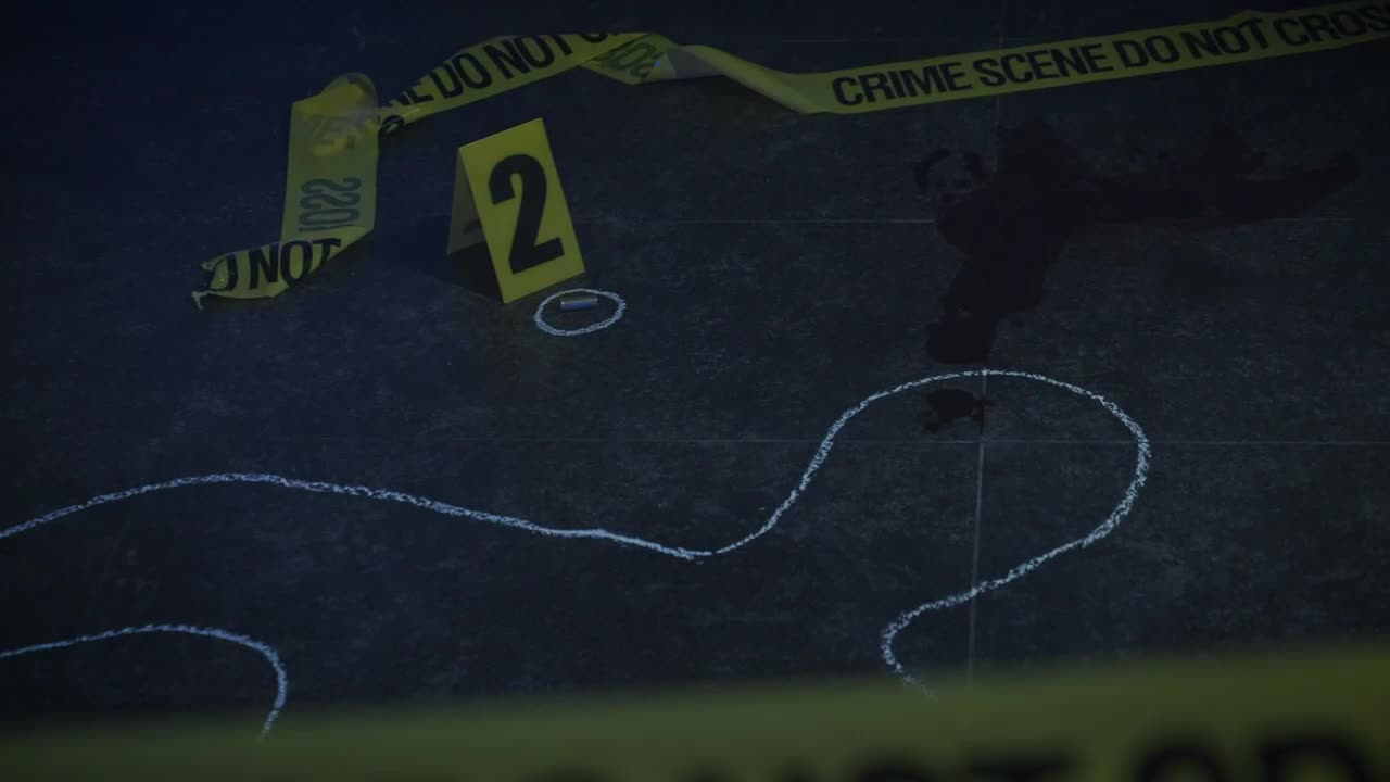 Stock Video Crime Scene With Evidence And A Silhouette Marked In Chalk Live Wallpaper For PC