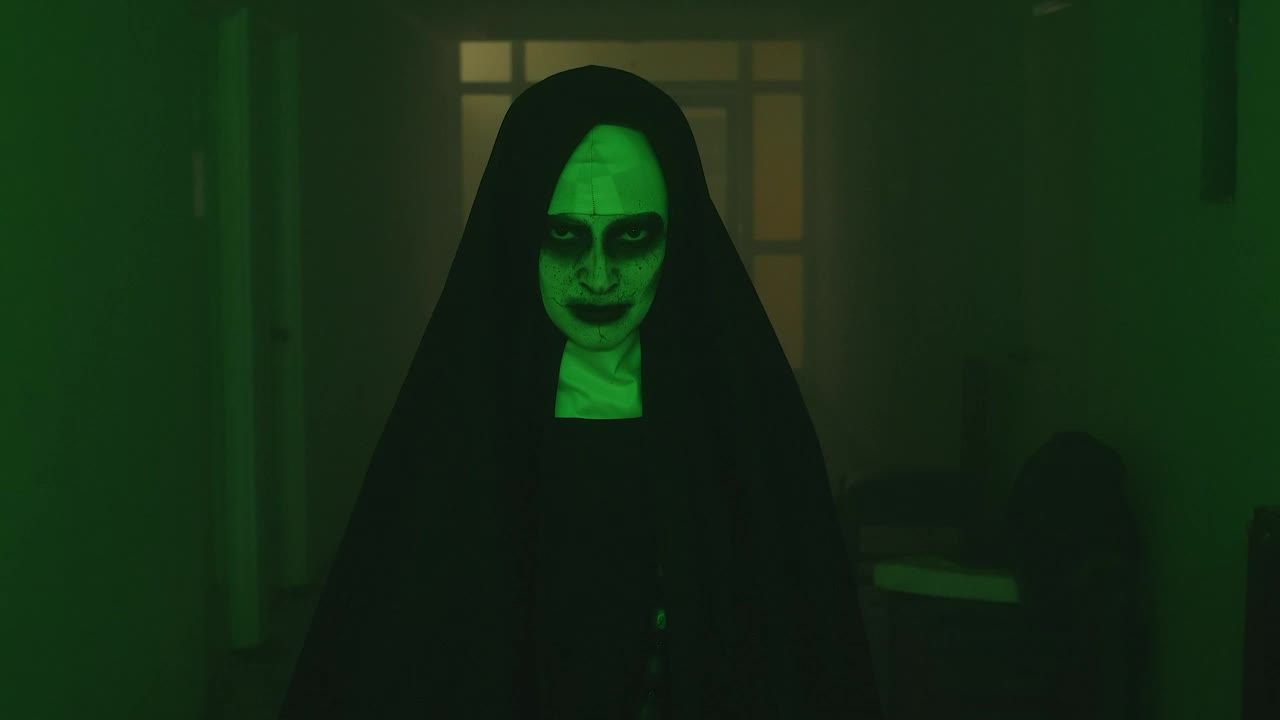 Stock Video Creepy Ghost Nun Walking Looking At The Camera Live Wallpaper For PC