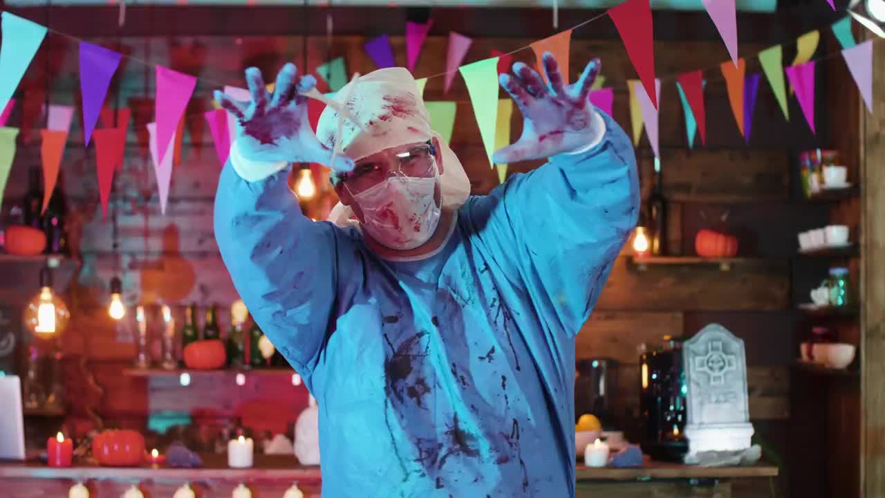 Stock Video Crazy Doctor Costume At Halloween Party Live Wallpaper For PC