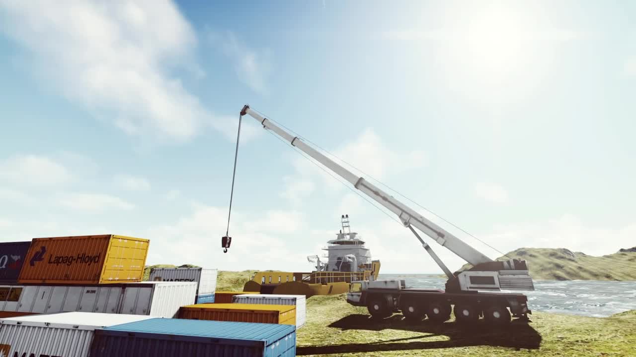 Stock Video Crane And A Cargo Ship In The Seashore Live Wallpaper For PC