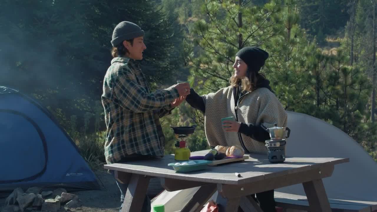 Stock Video Couple Having Coffee In A Campsite Live Wallpaper For PC