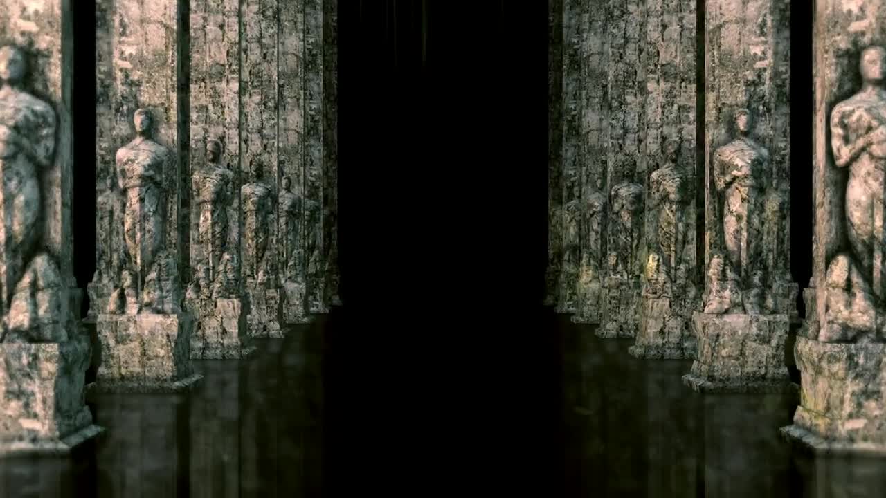 Stock Video Corridor With Columns Shaped Like Human Statues Live Wallpaper For PC