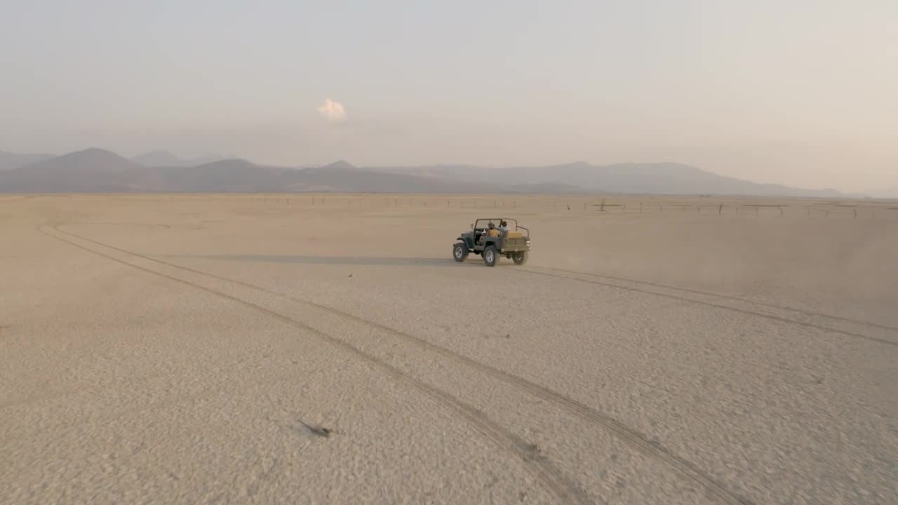 Stock Video Convertible Jeep Crossing A Large Desert In Aerial Shot Live Wallpaper For PC