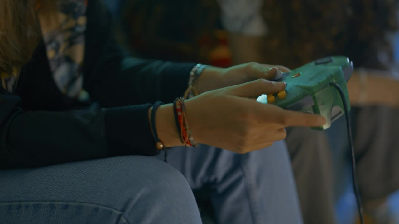 Stock Video Concentrated Girl Playing Video Games With Her Friends Live Wallpaper For PC