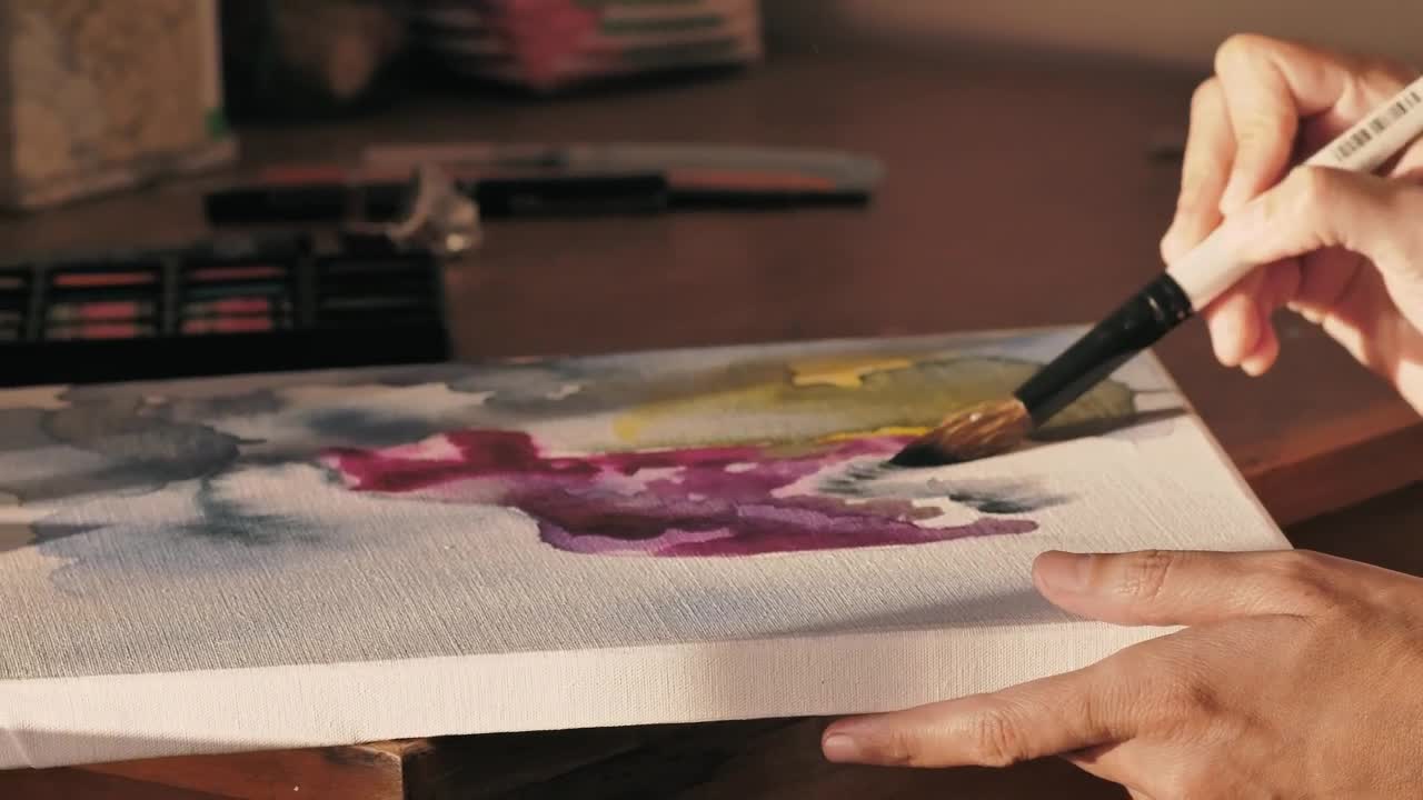 Stock Video Concentrated Artist Painting A Picture With A Brush Live Wallpaper For PC