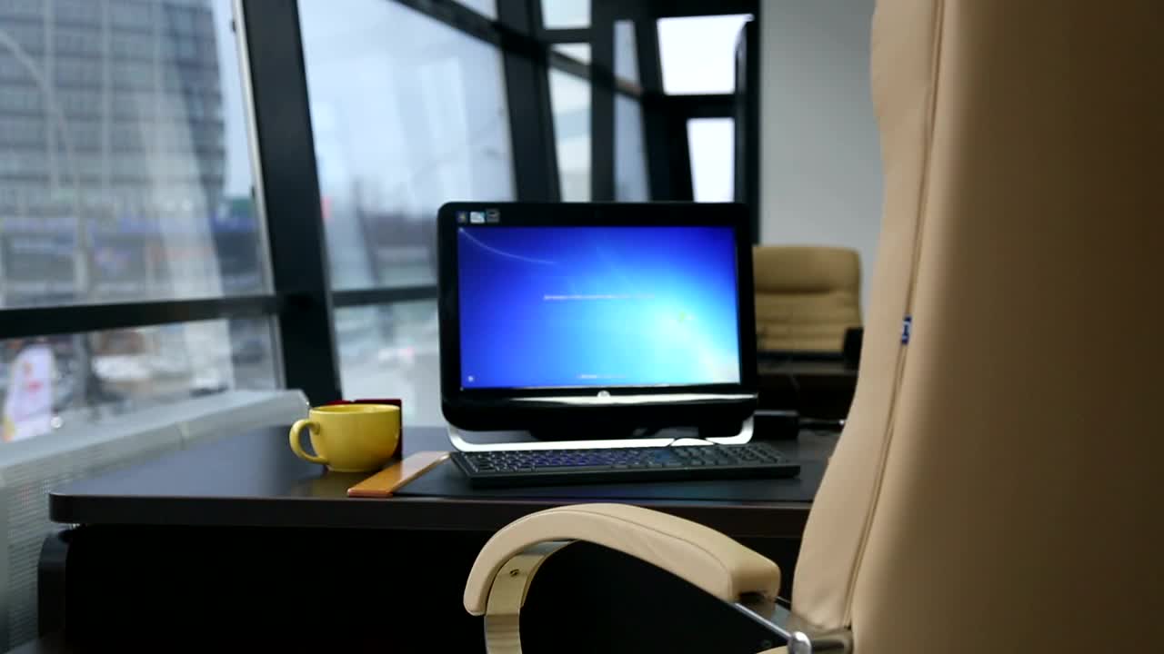 Stock Video Computer And Yellow Cup Near The Window Office Live Wallpaper For PC