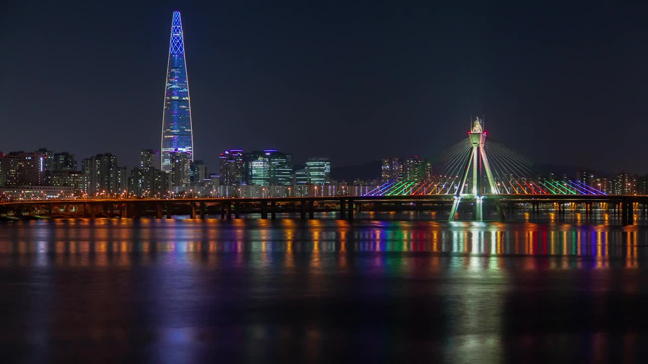 Stock Video Colorful Illuminated Bridge And Water Reflections Live Wallpaper For PC