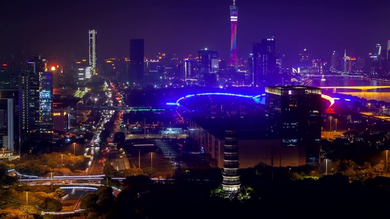 Stock Video Colorful Guangzhou Cityscape At Night Live Wallpaper For PC