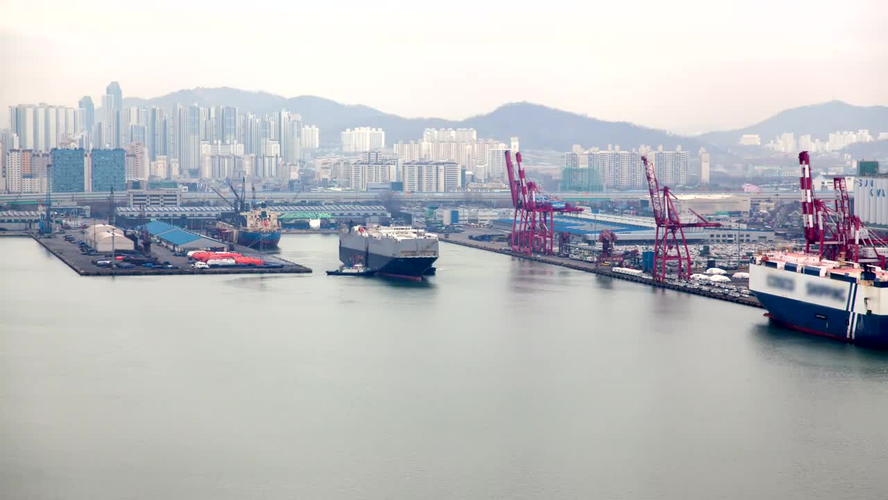 Stock Video Coast With Cargo Ships Seen From The Heights Live Wallpaper For PC
