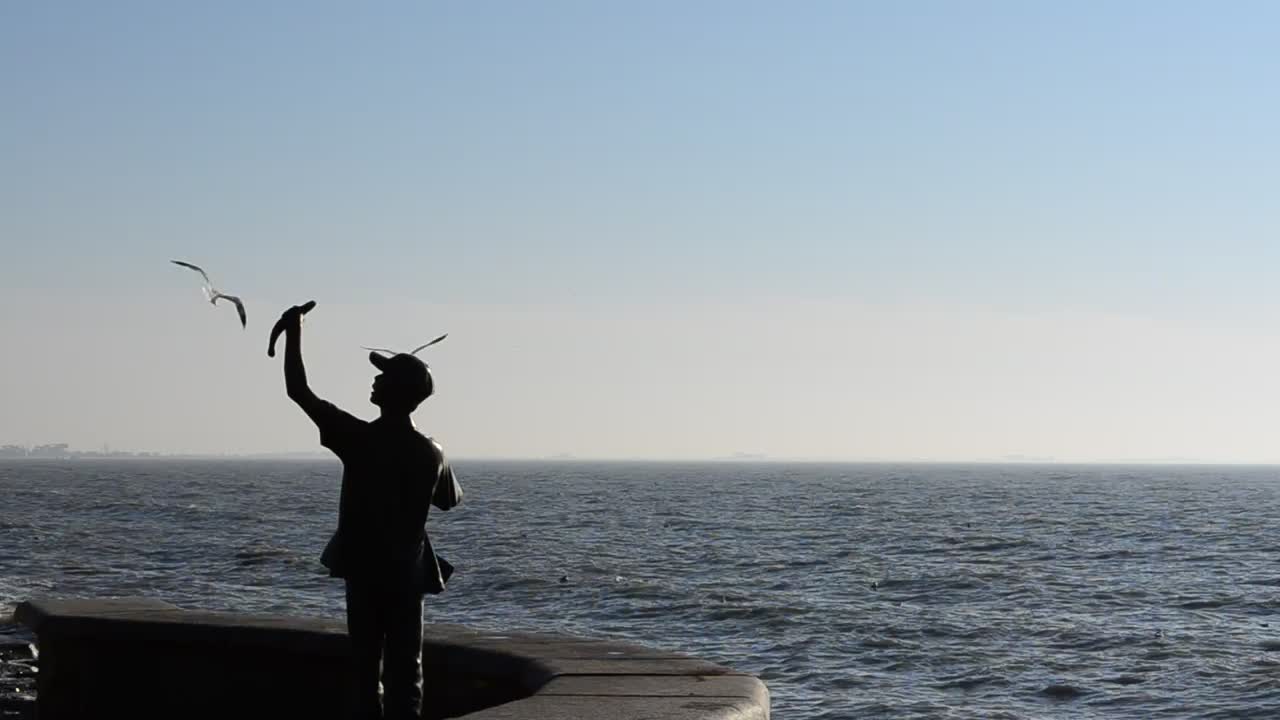 Stock Video Coast With A Statue Birds And Sea Waves Live Wallpaper For PC