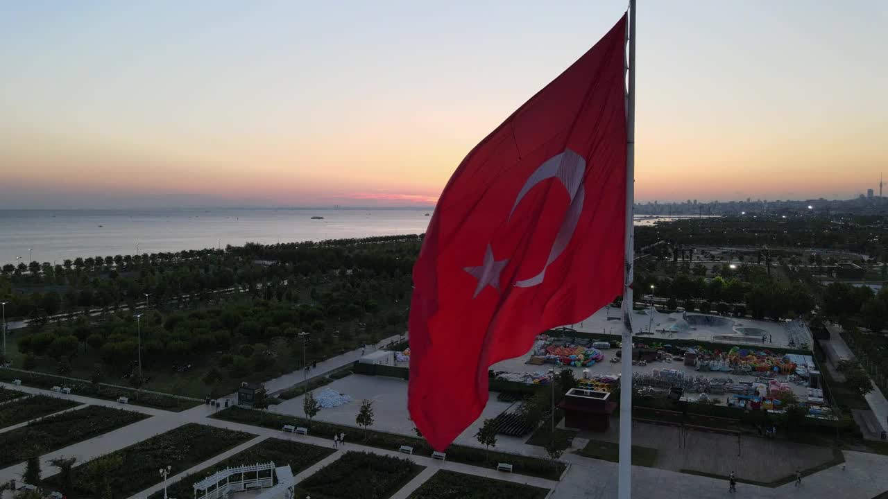 Stock Video Coast Turkish City From Atop A Flag On A Pole Live Wallpaper For PC