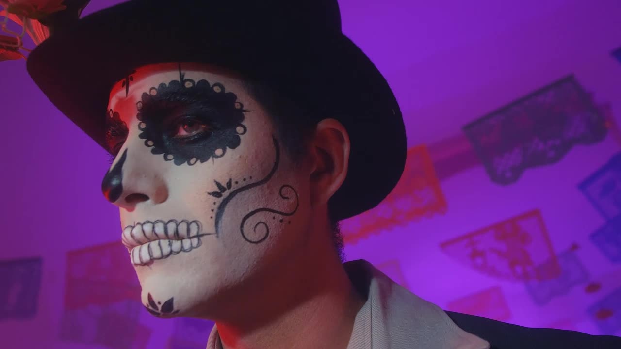 Stock Video Face Of A Man Disguised As A Catrin On The Live Wallpaper For PC