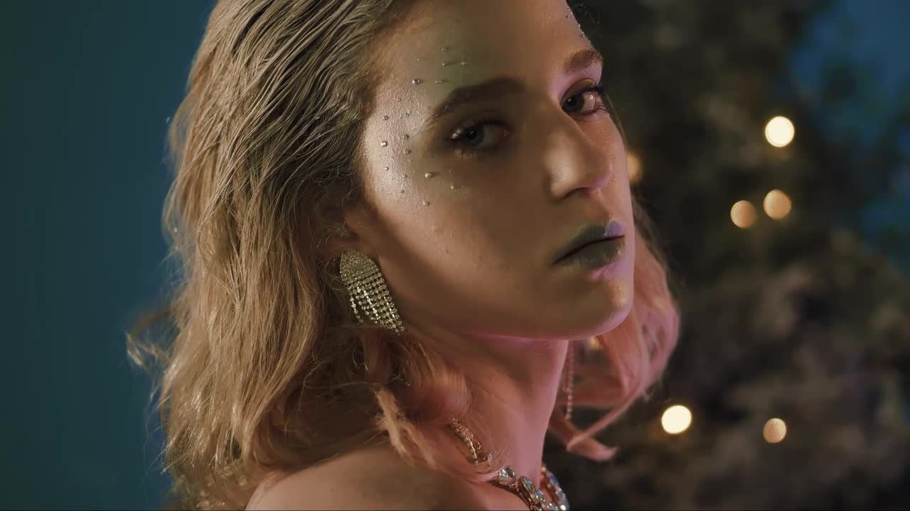 Stock Video Face Of A Girl With Winter Makeup At Christmas Live Wallpaper For PC