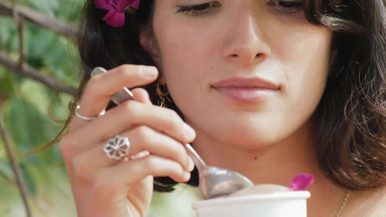 Stock Video Face Of A Girl Eating A Scoop Of Ice Cream Live Wallpaper For PC