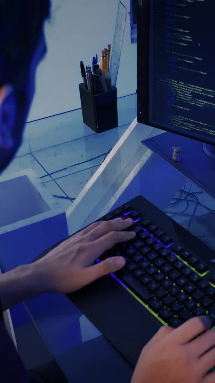 Stock Video Experienced Programmer Working On A Powerful Computer Live Wallpaper For PC