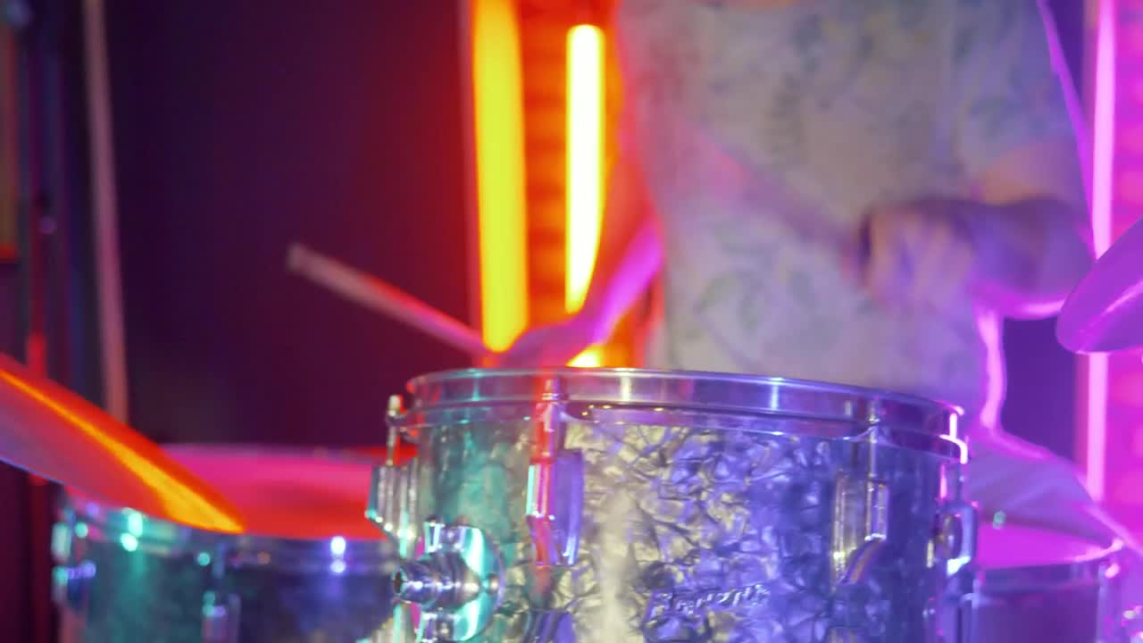 Stock Video Experienced Drummer Performing On Stage With Lights Live Wallpaper For PC