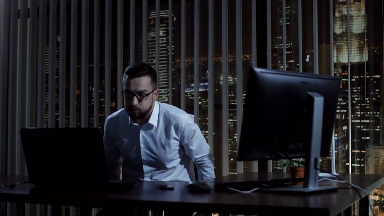 Stock Video Exhausted Worker Having A Break Late At Night Live Wallpaper For PC