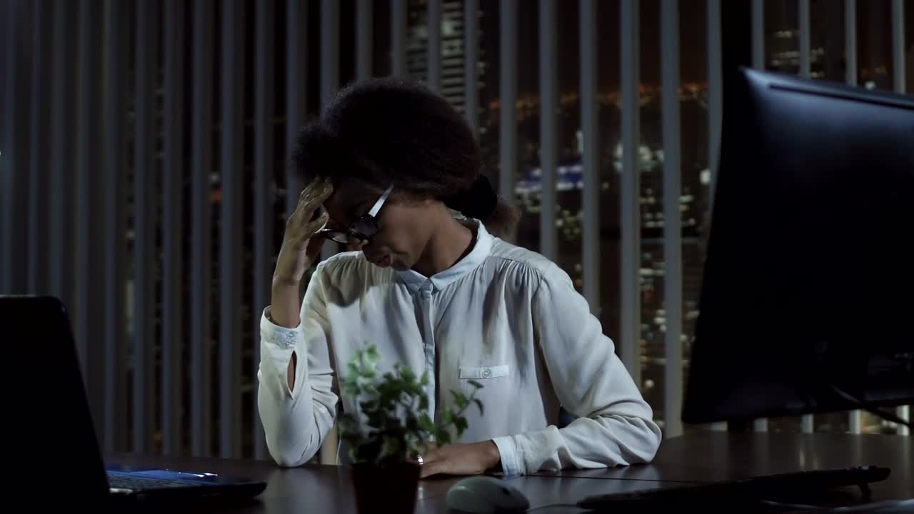 Stock Video Exhausted Woman Takes Off His Glasses Live Wallpaper For PC