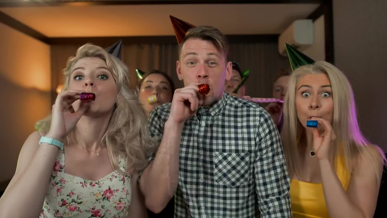 Stock Video Excited Young People Partying With Party Hats Live Wallpaper For PC