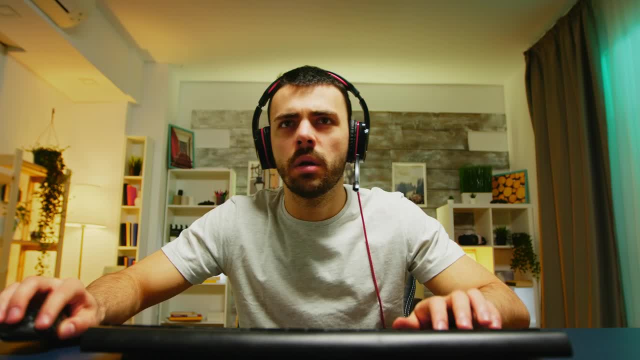 Stock Video Excited Gamer Playing In Their Room Live Wallpaper For PC